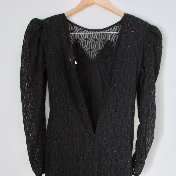 Vintage Black Cocktail Dress Beaded Lace Wedding Black Tie Holiday Party 10 - Picture 14 of 16